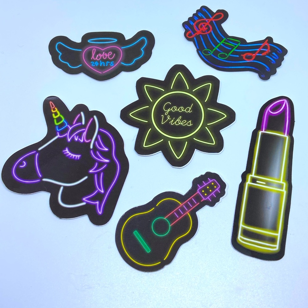 Neon graffiti style stickers